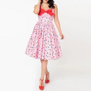 NWT Unique Vintage Pink Dot Hello Kitty Print Golightly Swing Dress Size XL/14